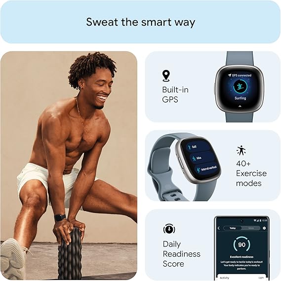 Smartwatch Versa 4: Advanced Fitness Smartwatch with Built-in GPS + 24/7 Heart Rate, Daily Readiness Score, 40+ Exercise Modes, Sleep & Stress Tracking | 1-Year Warranty, 14-Day Hassle-Free Returns